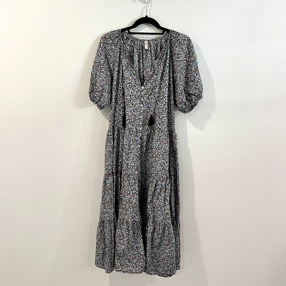 Spell & the Gypsy Poppy Smock Gown Dress Floral Puff Sleeve Maxi Poplin - Picture 3 of 13
